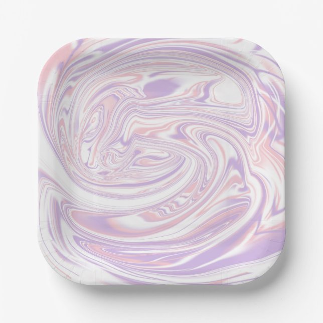 Assiettes En Carton Lilac rose Moderne Abstrait en marbre liquide (Recto)
