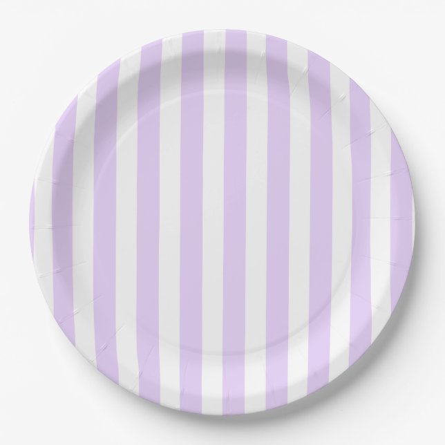Assiettes En Carton Lilac violet et blanc bonbons rayures (Devant)