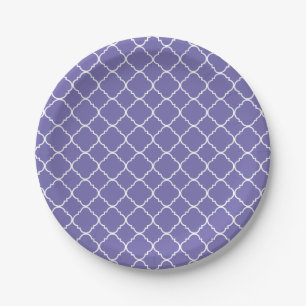 Assiettes En Carton Lilas pourpre et Quatrefoil blanc