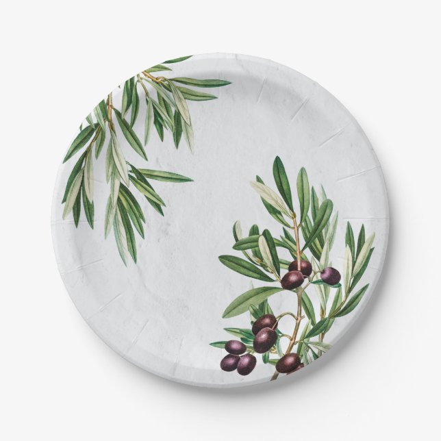 Assiettes En Carton L'île méditerranéenne grecque Feuille d'olive (Devant)