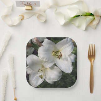 Assiettes En Carton Lilies blancs