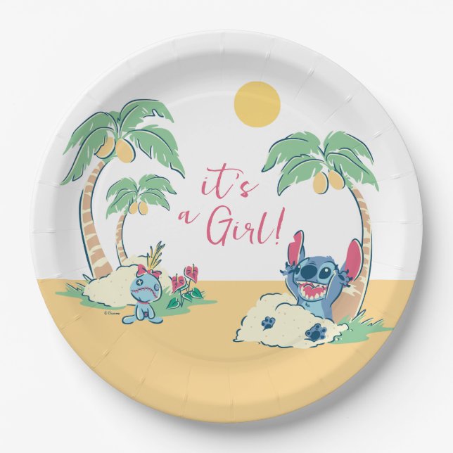 Assiettes En Carton Lilo et Stitch Beach | Baby shower fille (Devant)