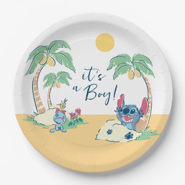 Assiettes En Carton Lilo et Stitch Beach | Baby shower garçon (Devant)