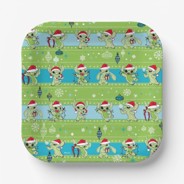 Assiettes En Carton Lilo et Stitch | Stitch Green Holiday Motif (Recto)