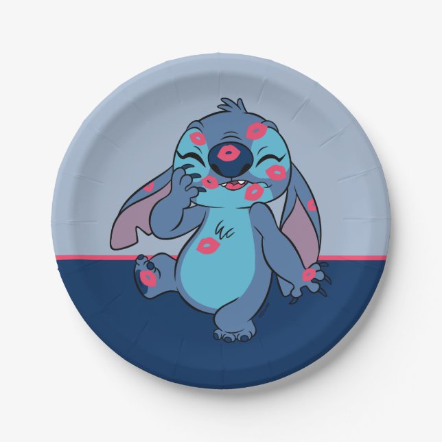 Assiettes En Carton Lilo & Stitch | Stitch Couvert dans les baisers (Devant)