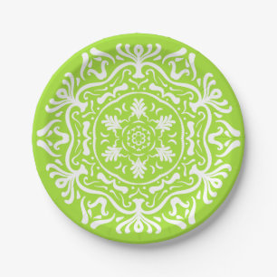 Assiettes En Carton Lime Mandala
