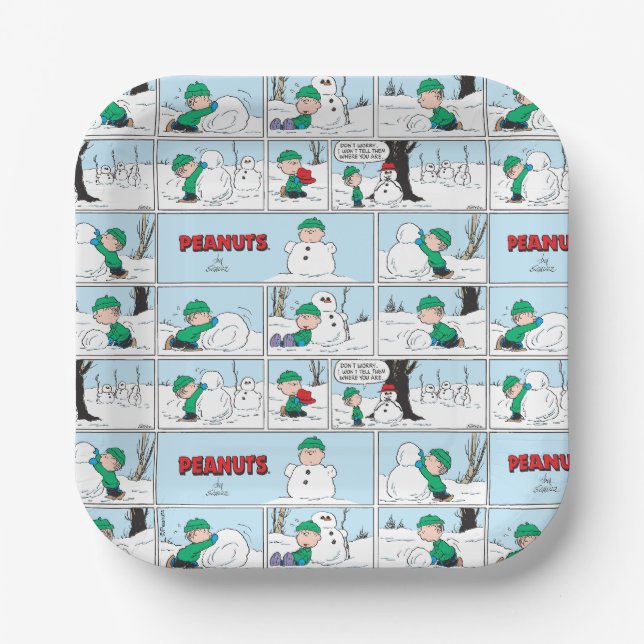 Assiettes En Carton Linus Construit Un Snowman (Recto)