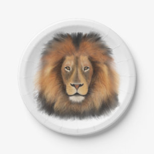 Assiettes En Carton lion aquarelle Leo roi safari animal jungle chat 