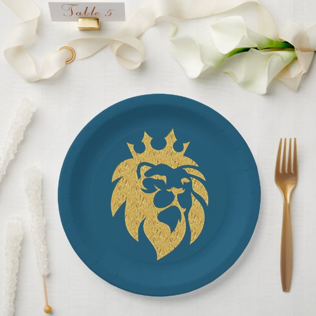 Assiettes En Carton Lion Avec Couronne - Style Or 1 (Mariage)