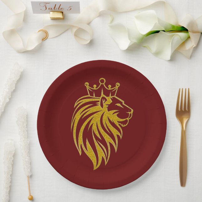 Assiettes En Carton Lion Avec Couronne - Style Or 2 (Mariage)