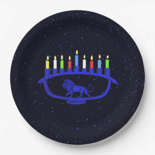 Assiettes En Carton Lion bleu Menorah