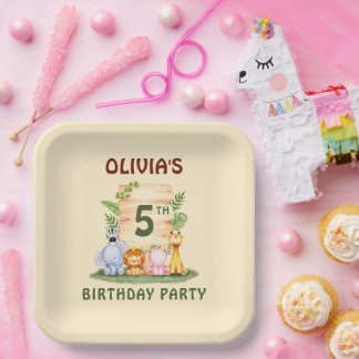 Assiettes En Carton Lion de Savannah hippo zèbre éléphant