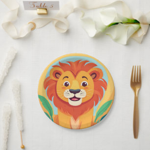 Assiettes En Carton Lion mignonne Face safari jungle sauvage fête d'an