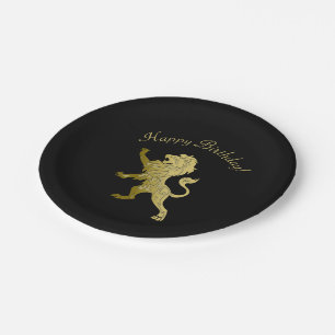 Assiettes En Carton Lion royal d'or noir