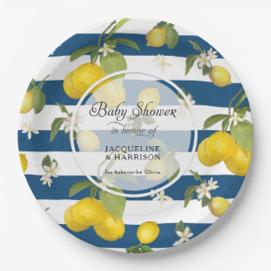 Assiettes En Carton Liquide floral citron rose n blanc bande Pa