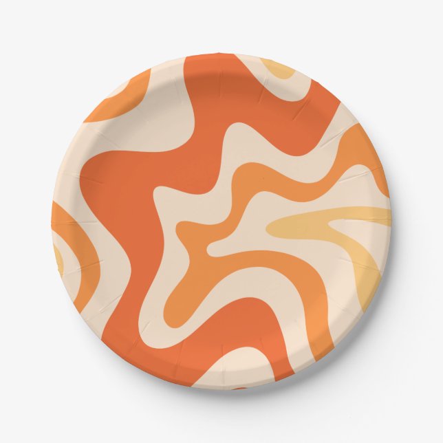 Assiettes En Carton Liquide Swirl Retro Vibe Tangerine Orange Tones (Devant)