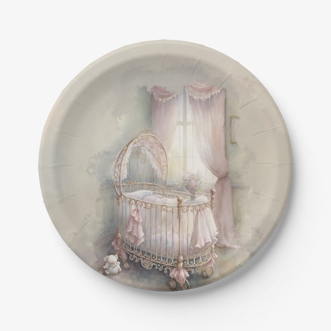 Assiettes En Carton Lit bébé rose Shabby Chic (Devant)