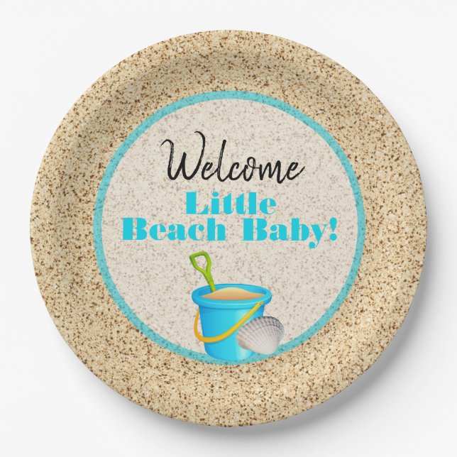 Assiettes En Carton Little Beach Baby Turquoise Pail and Shovel Baby s (Devant)