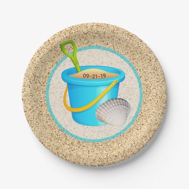 Assiettes En Carton Little Beach Baby Turquoise Pail and Shovel Baby s (Devant)