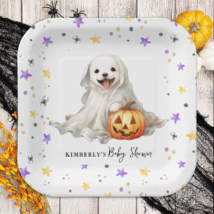 Assiettes En Carton Little Boo Cute Halloween Baby shower d'aquarelle