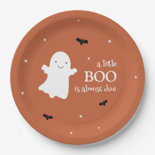 Assiettes En Carton Little Boo Halloween Ghost Orange Baby shower