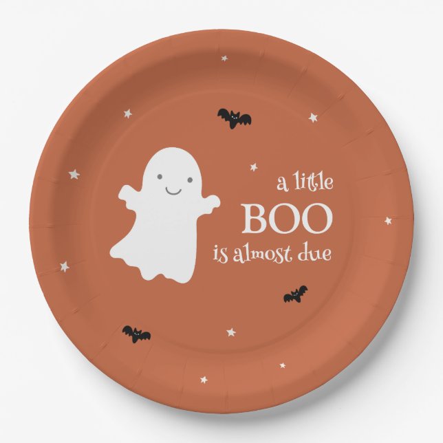 Assiettes En Carton Little Boo Halloween Ghost Orange Baby shower (Devant)