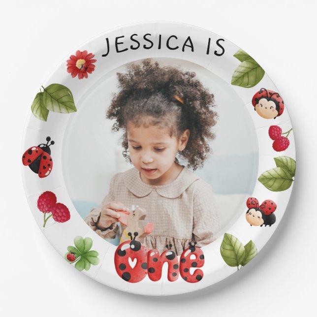 Assiettes En Carton Little Bug Pink Ladybug 1ère photo d'anniversaire (Devant)