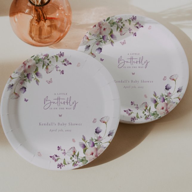 Assiettes En Carton Little Butterfly Garden Baby shower Floral (Créateur téléchargé)