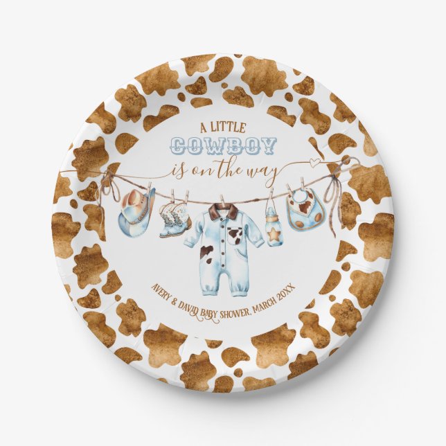 Assiettes En Carton Little Cowboy Clothesline WildWest Boy Baby shower (Devant)