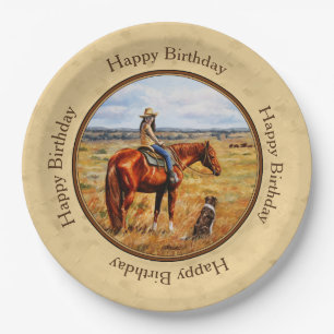 Assiettes En Carton Little Cowgirl on Cattle Horse Yellow