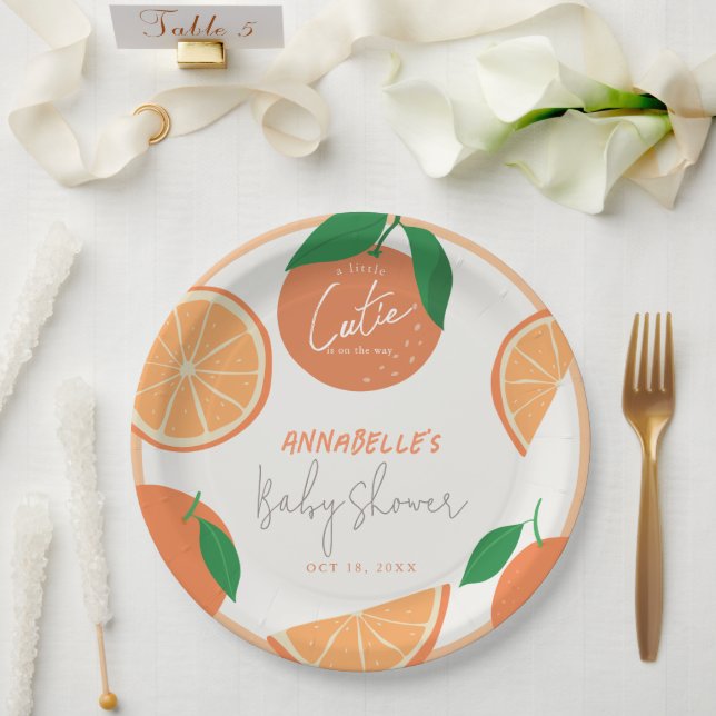 Assiettes En Carton Little Cutie Baby shower moderne orange (Mariage)
