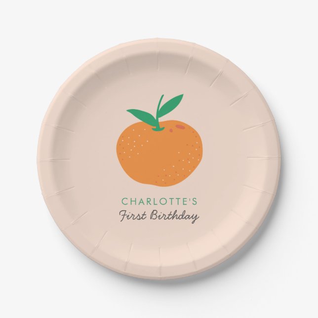 Assiettes En Carton Little Cutie Orange Citrus Premier anniversaire (Devant)