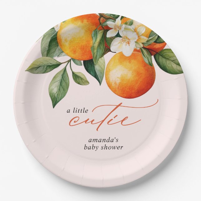 Assiettes En Carton Little Cutie Orange Clementine Baby shower Favoris (Devant)
