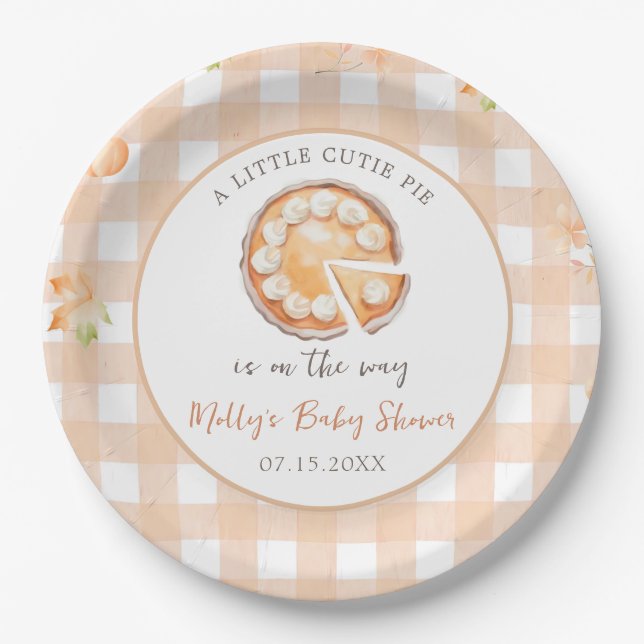 Assiettes En Carton Little Cutie Pie Fall Citrouille En vichy Baby sho (Devant)