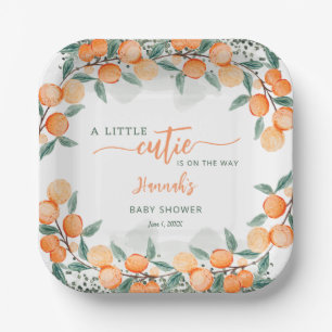 Assiettes En Carton Little Cutie Sur Le Chemin Baby shower Orange