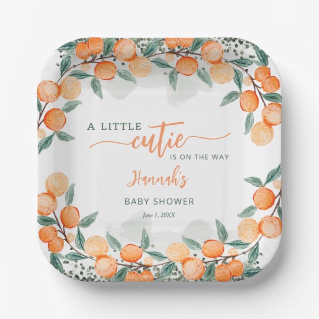 Assiettes En Carton Little Cutie Sur Le Chemin Baby shower Orange (Recto)