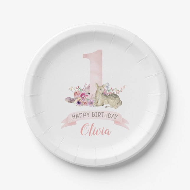 Assiettes En Carton Little Deer Première fête d'anniversaire Personnal (Devant)