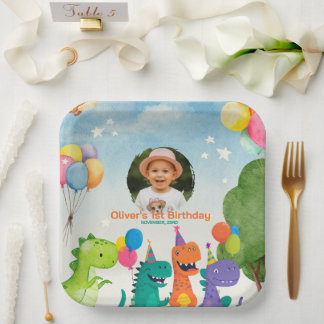 Assiettes En Carton Little Dino 1st Birthday Paper Plate