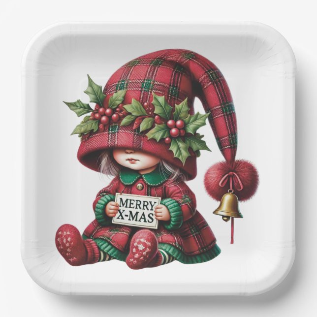 ASSIETTES EN CARTON LITTLE GIRL IN RED AND GREEN HOLIDAY PLAID (Recto)