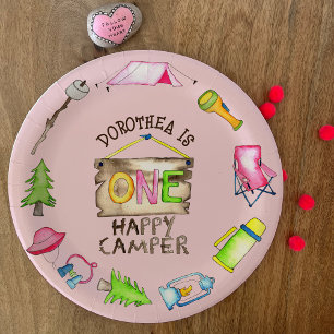 Assiettes En Carton Little Girl One Happy Camper First Birthday Party
