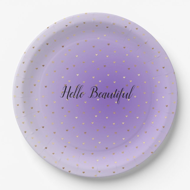 Assiettes En Carton Little Gold Hearts Purple Ombre (Devant)