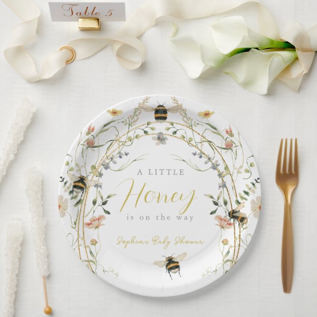 Assiettes En Carton Little Honey Wildflower Bee Baby Shower (Mariage)