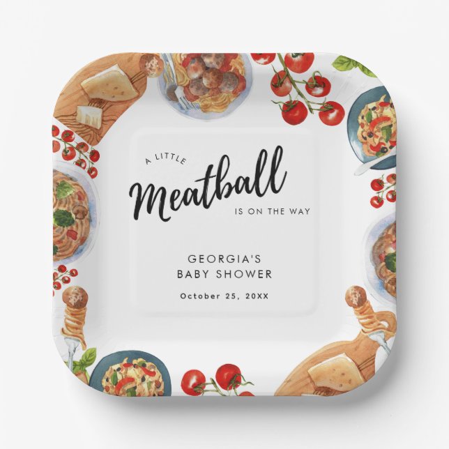 Assiettes En Carton Little Meatball Italien Baby shower alimentaire (Recto)