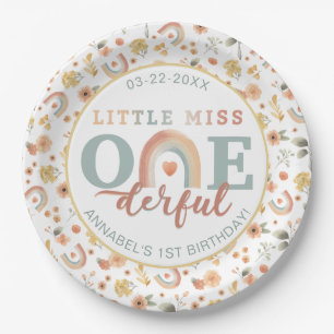 Assiettes En Carton Little Miss Onederful Boho Rainbow Anniversaire Pa