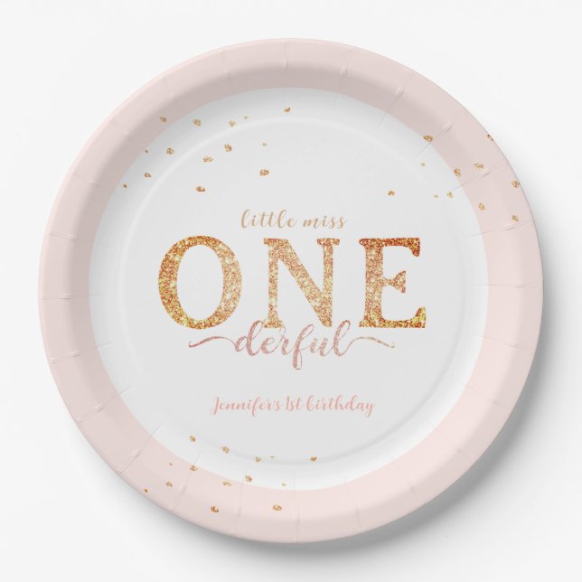 Assiettes En Carton Little Miss Onederful Gold 1er anniversaire (Devant)