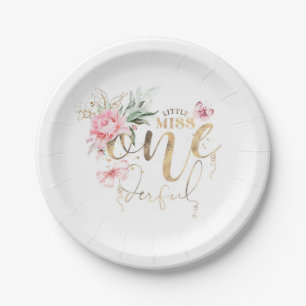 Assiettes En Carton Little Miss Onederful rose Floral 1er anniversaire