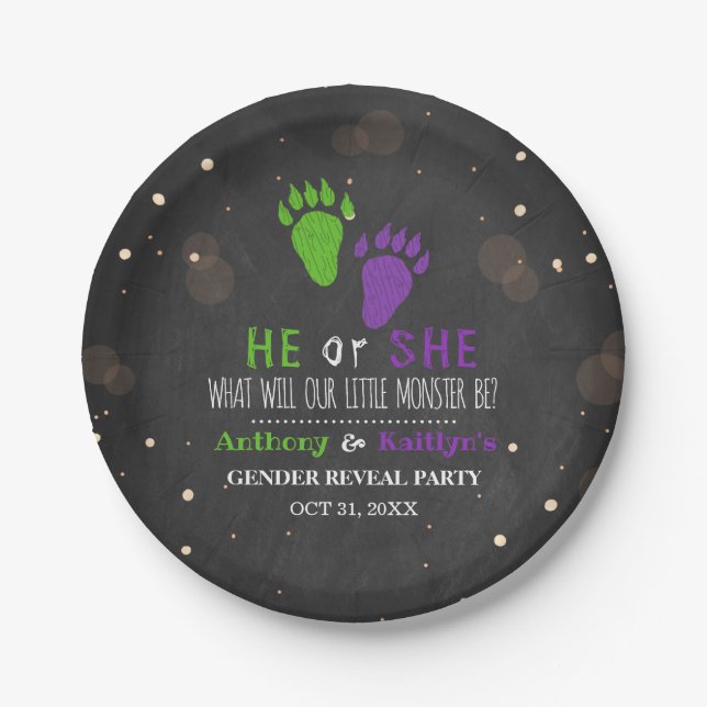 Assiettes En Carton Little Monster Halloween Genre Revela Party (Devant)