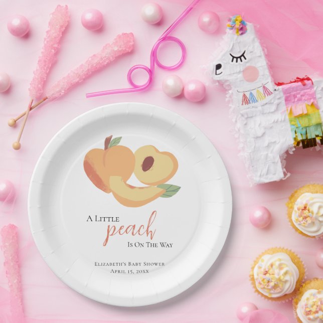 Assiettes En Carton Little Peach est sur le chemin Baby shower mignonn (Fête)