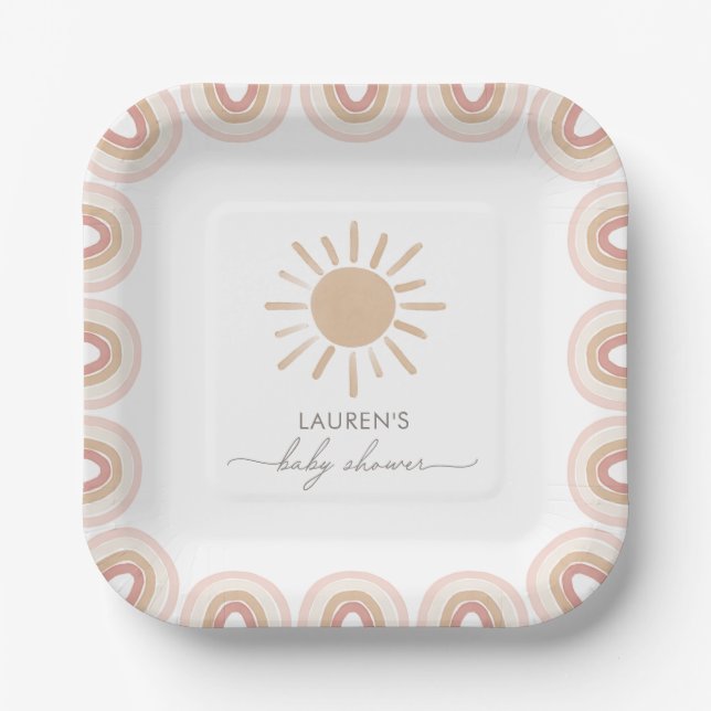 Assiettes En Carton Little Ray of Sunshine Boho Girl Baby shower (Recto)
