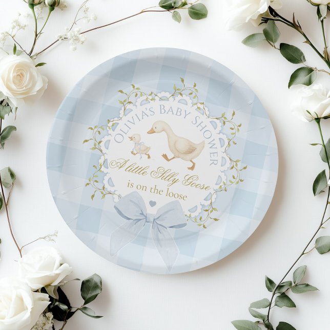 Assiettes En Carton Little Silly Goose Blue Gingham Baby Shower (Créateur téléchargé)
